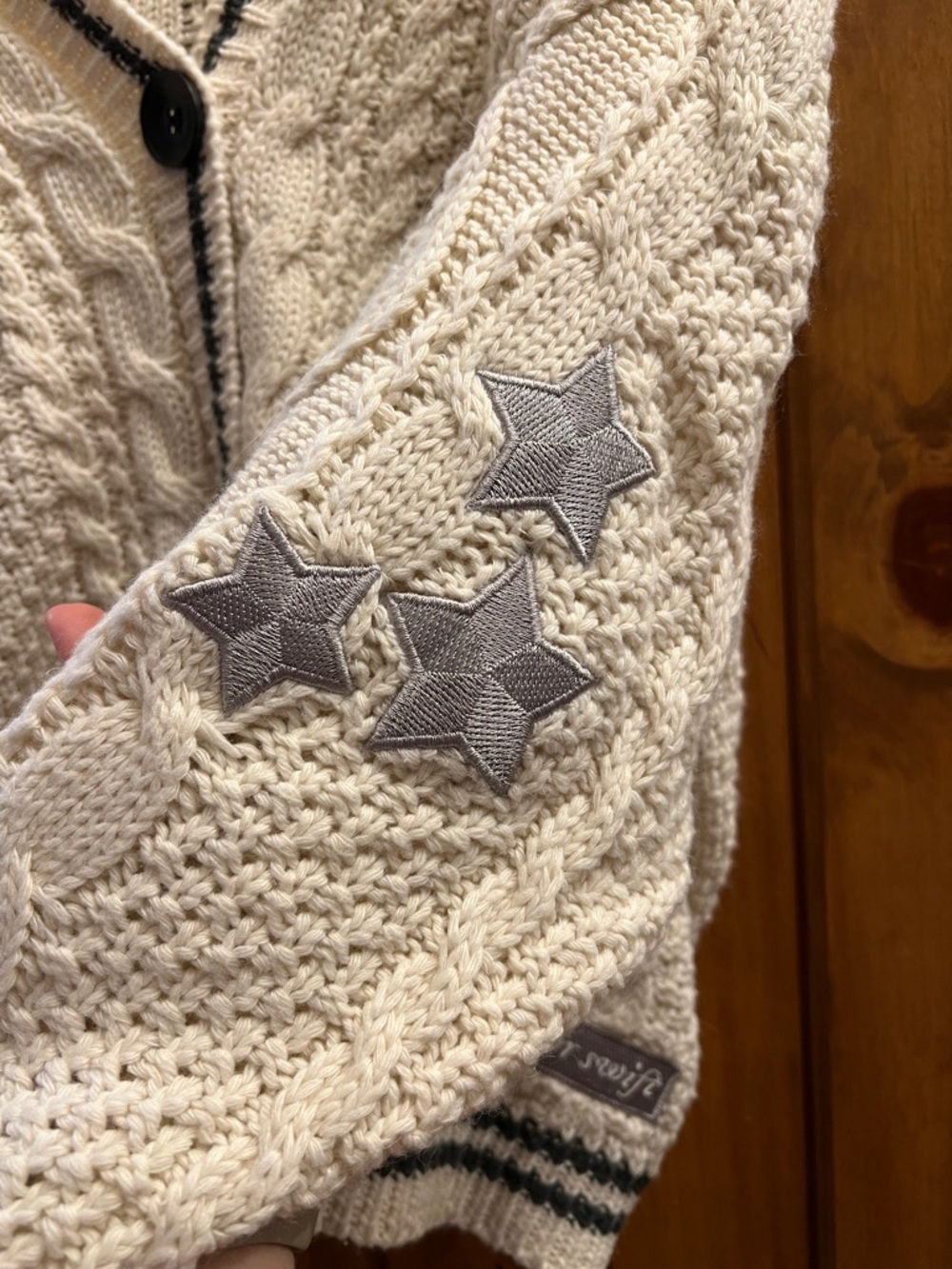 Taylor Swift Folklore Sweater Cream Cable-Knit Sweater with Black Trim - Picture 3 of 5